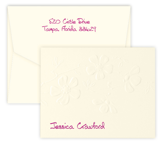 Triple Thick Embossed Deco Orchid Folded Note Cards - Raised Ink